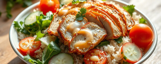 Салат с копченой курицей и рисом